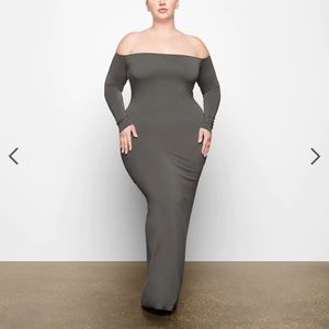 NWT XXS Gunmetal Skims Smooth Lounge Off Shoulder Dress